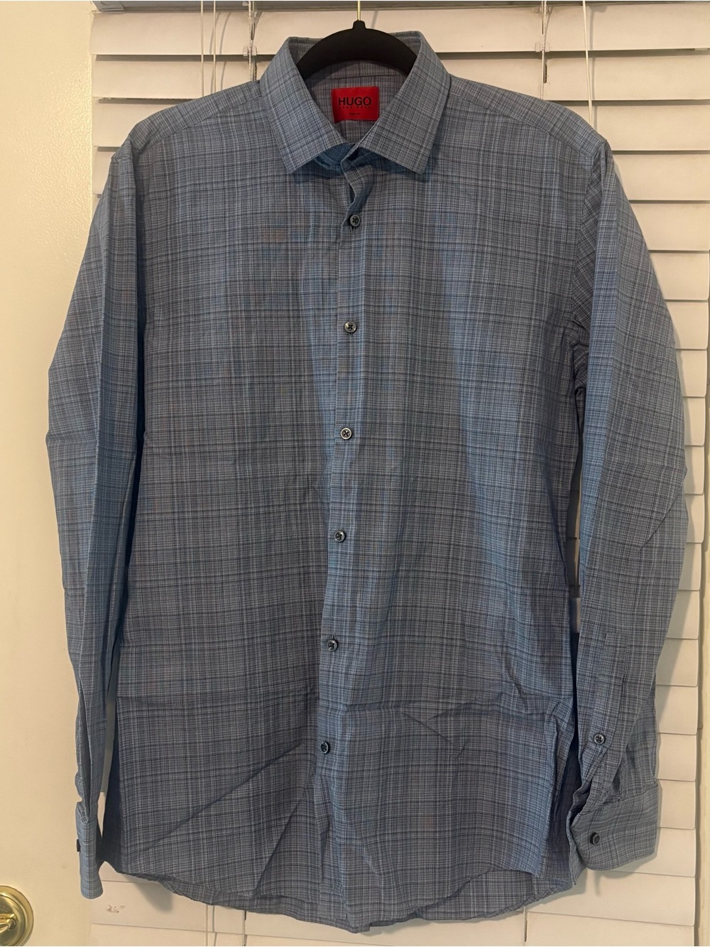 HUGO BOSS HUGO Men’s Slim Fit Dress Shirt 15.5 39 Medium Blue Gray Micro